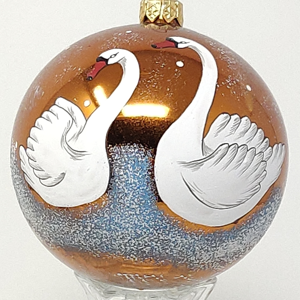 Big 4" Handmade Swans on Snow Ball Ornament